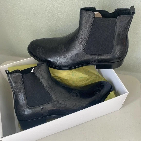 NEW in Box Robert Graham Big Bang Skull Embossed Chelsea Boot Black Mens Sz 11 - Picture 3 of 13